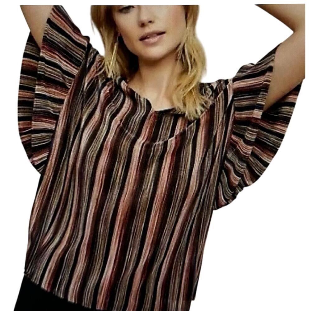 Vanessa Virginia 'Bienville' Top Blouse Small Stripe Metallic Gold Anthropologie